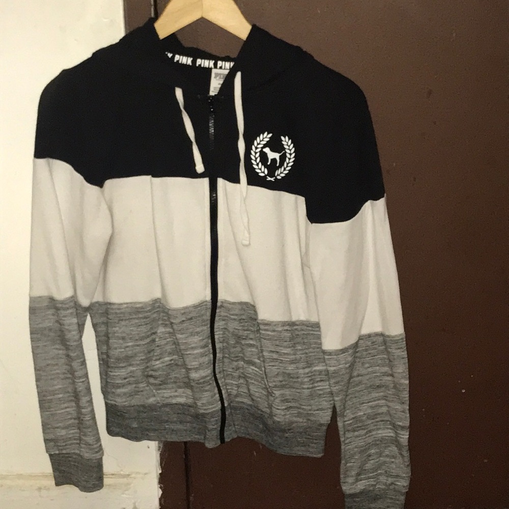 PINK zip up tri-multicolor hoodie logo